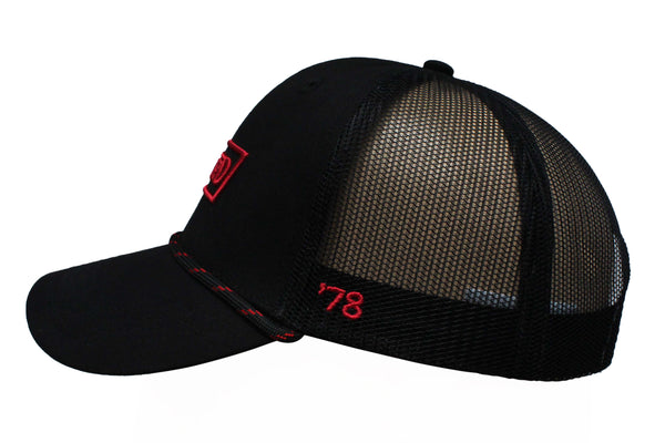 Trucker Rope Hat - Black with Red/Blk Rope