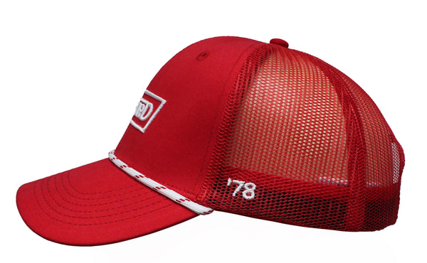 Trucker Rope Hat - Red with Red/White rope